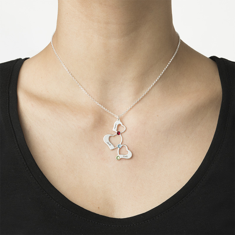 3-Herzen-Halskette für Mutter mit Gravur und Geburtssteinen - 1