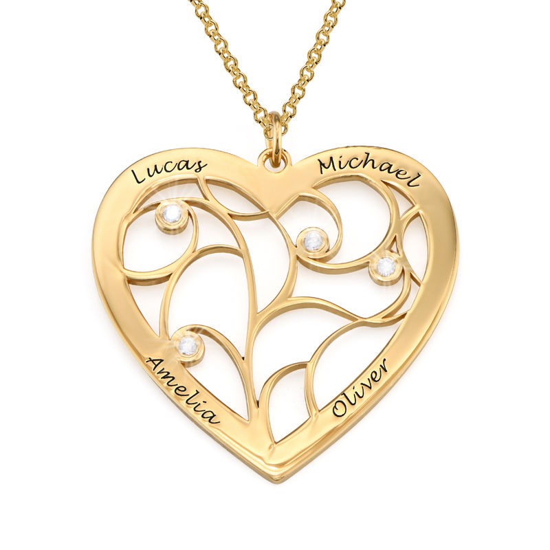 Herz-Lebensbaum-Kette mit Diamanten in 750er Gold-Vermeil Produktfoto