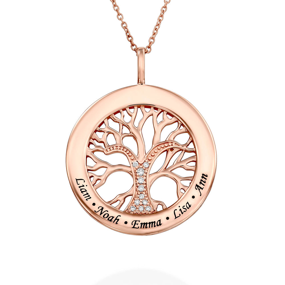 Lebensbaumkette mit Zirkonia und Diamanten in Roségold Produktfoto