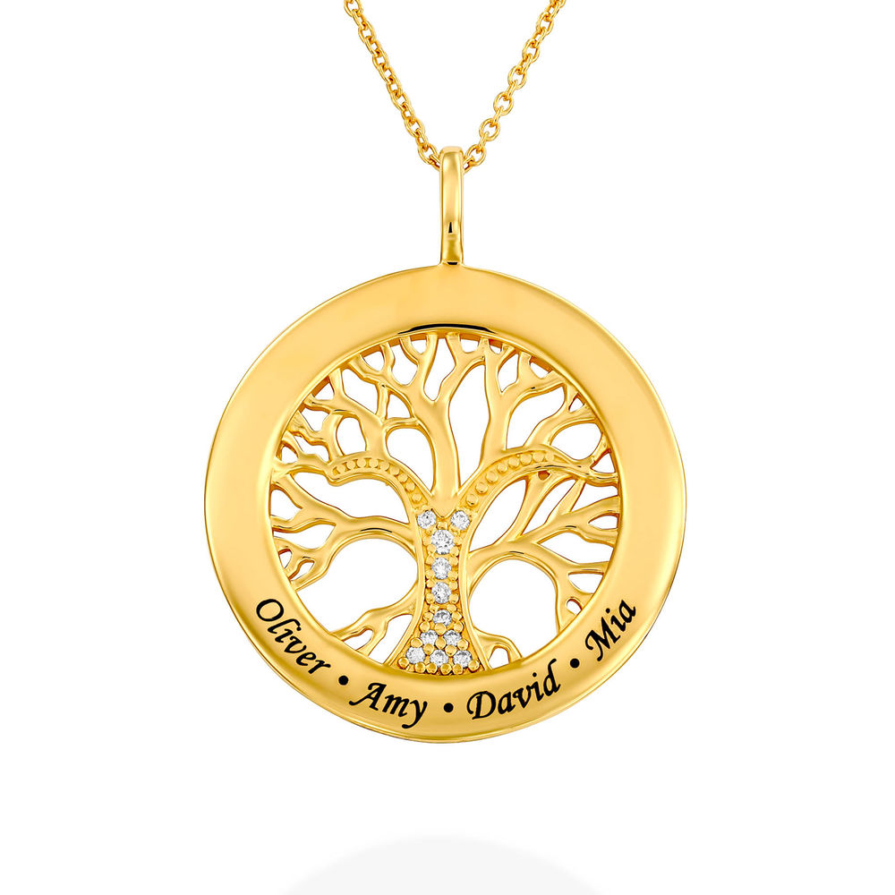 Lebensbaumkette mit Zirkonia und Diamanten in Gold-Vermeil Produktfoto