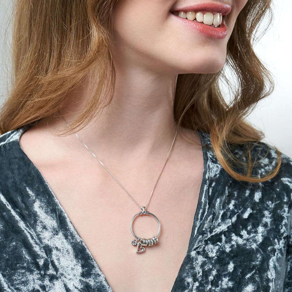 Linda Kreisanhänger-Kette mit Blatt und personalisierten Beads™ aus Sterlingsilber mit Diamant - 4