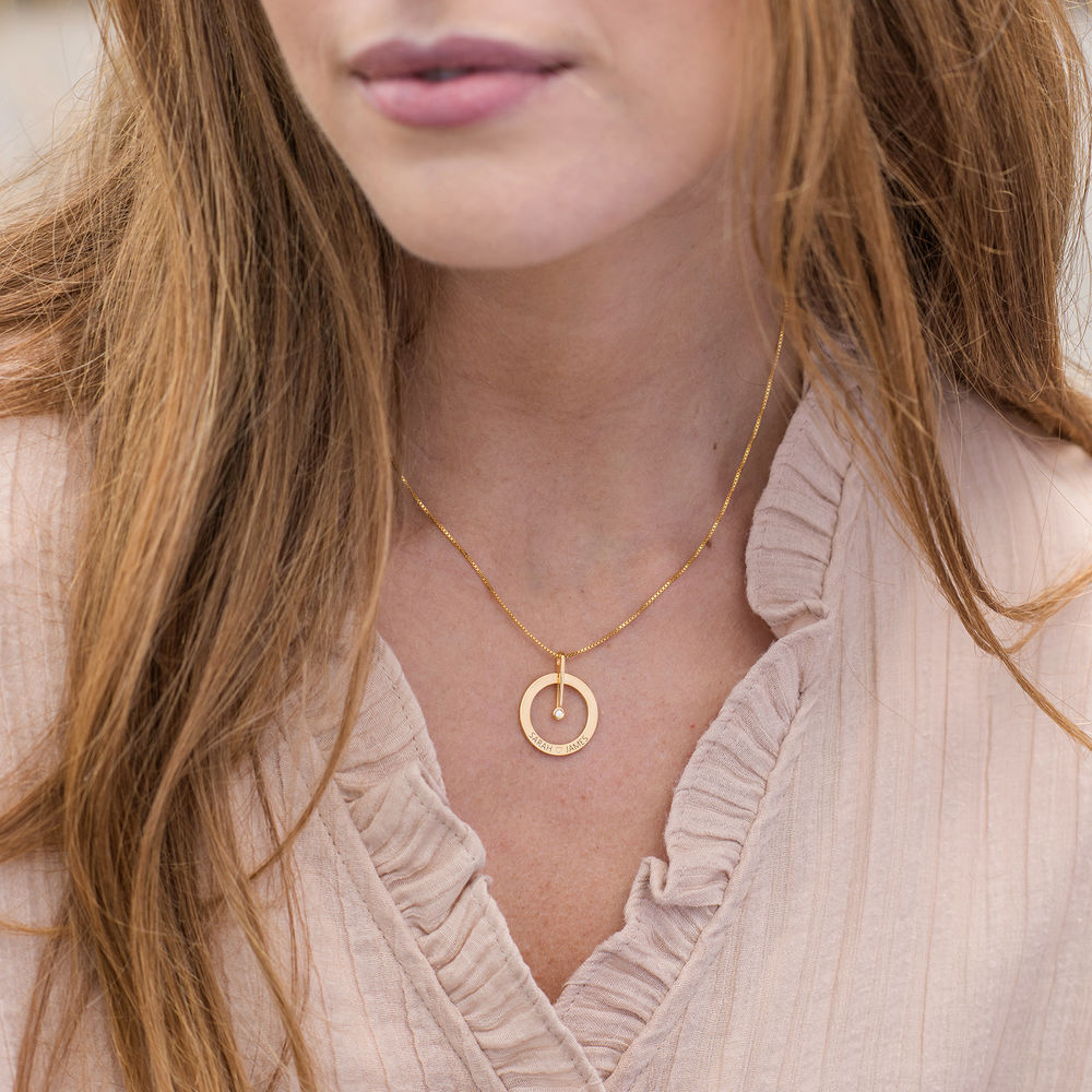 Personalisierte Kreis Halsk﻿ette mit Diamant aus 750er Gold-Vermeil - 4