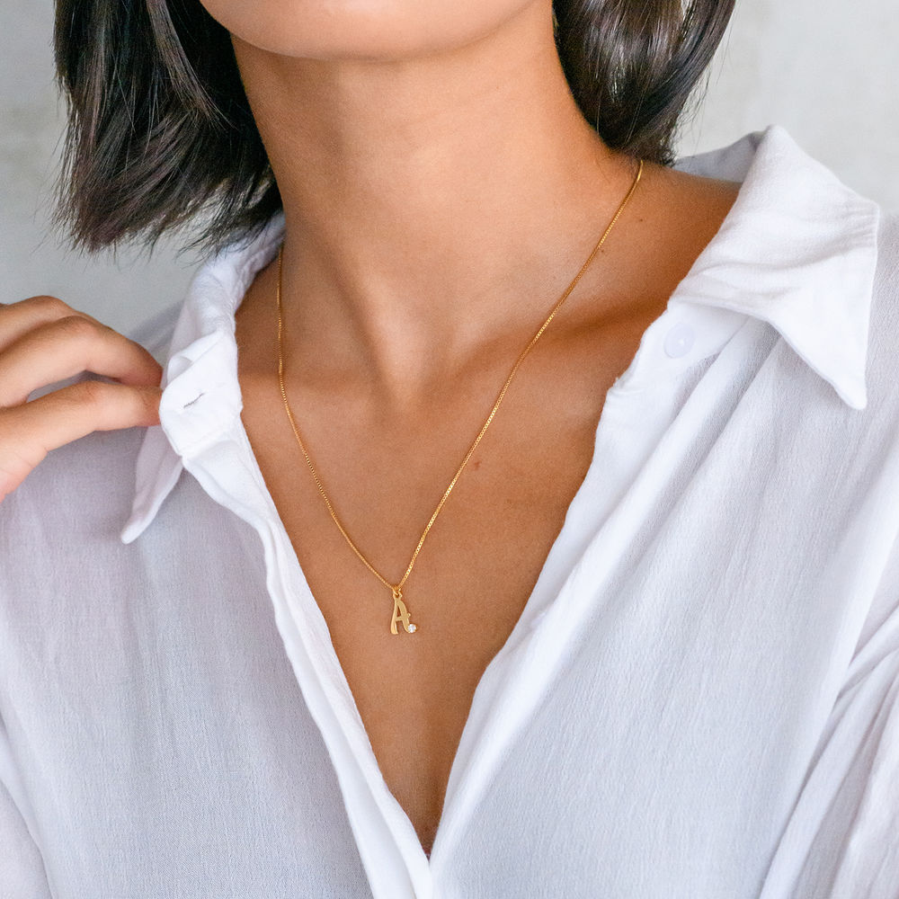 Vergoldete Initial-Halskette mit Diamant - 1 Produktfoto