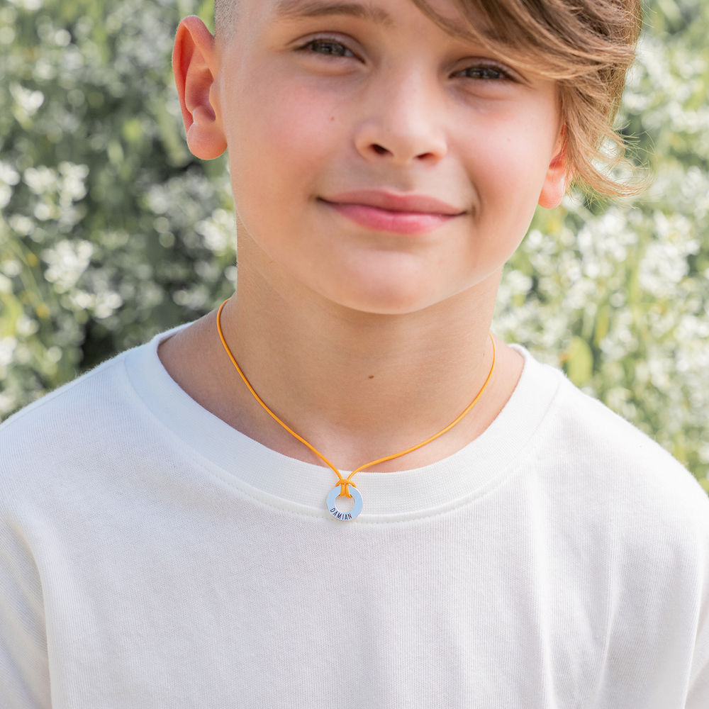 ID Wax Cord Halskette in Sterling Silber für Jungen - 5 Produktfoto