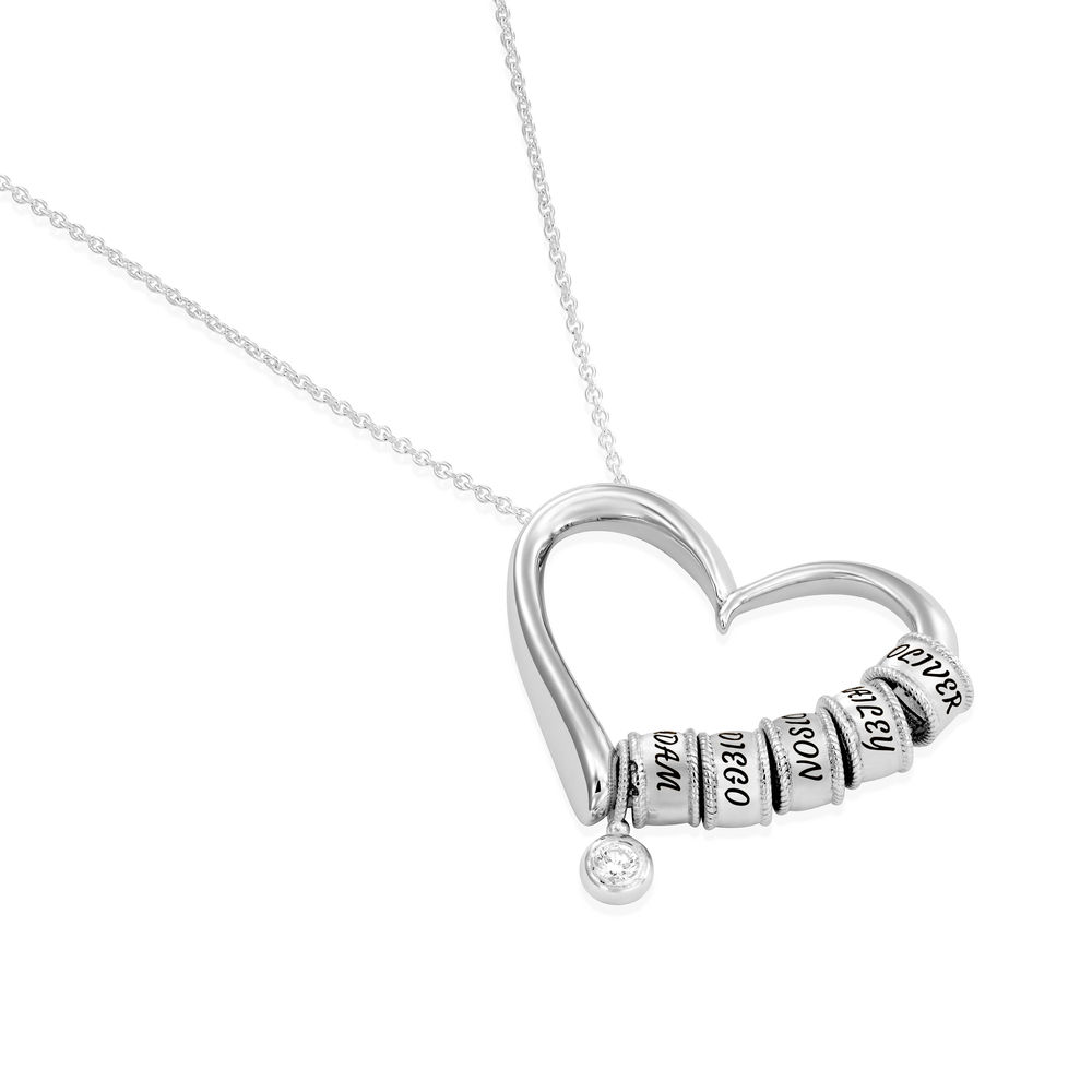 Charmevolle Herz-Halskette mit eingravierten Perlen und Diamant aus Sterlingsilber - 1 Produktfoto