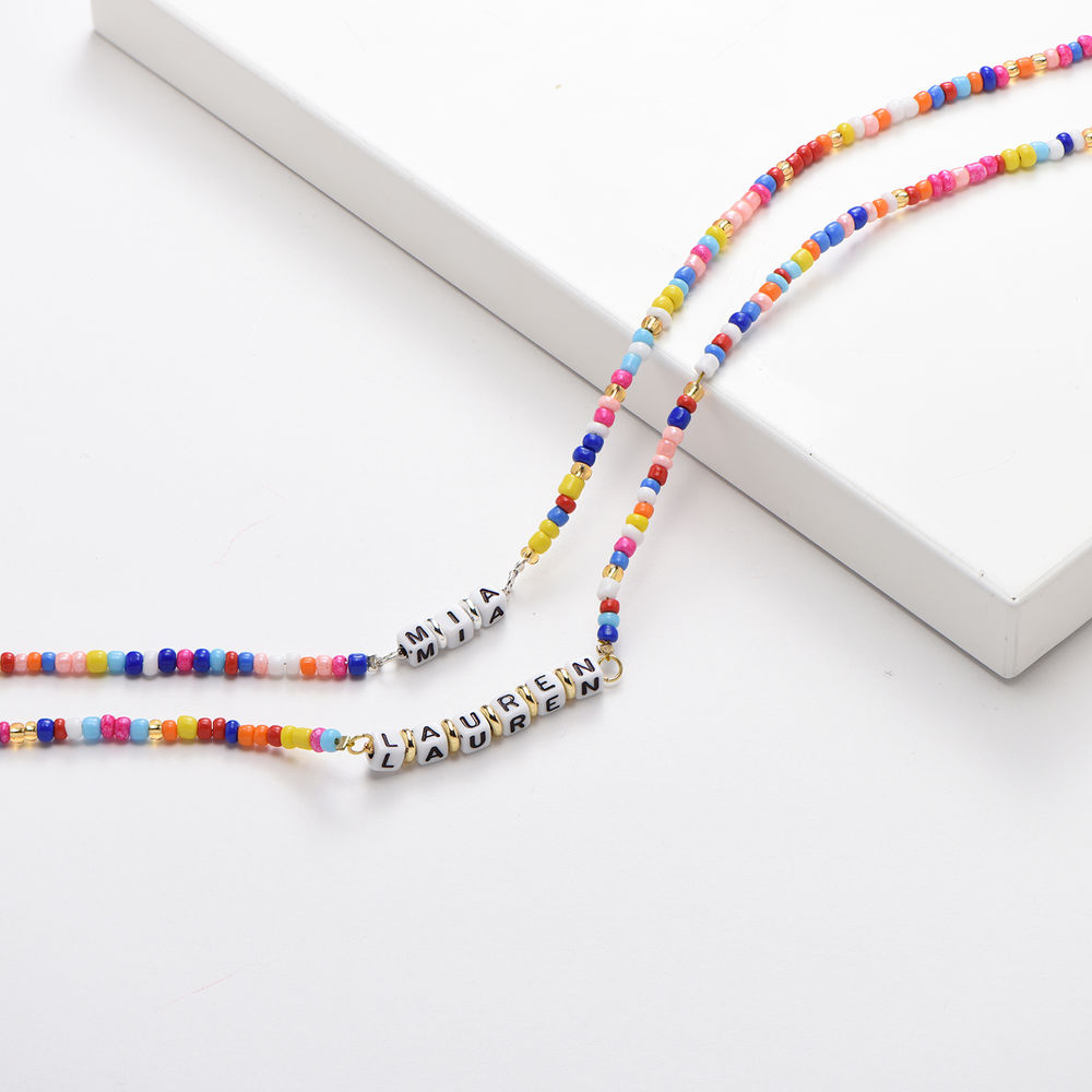 Regenbogen-Halskette mit bunten Perlen und Goldplattierung - 2