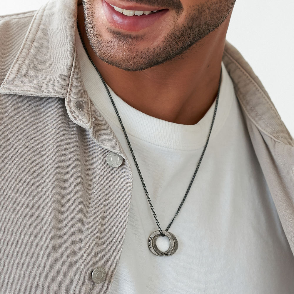 Russische Ring Halskette für Männer aus mattem Sterling Silber - 3 Produktfoto
