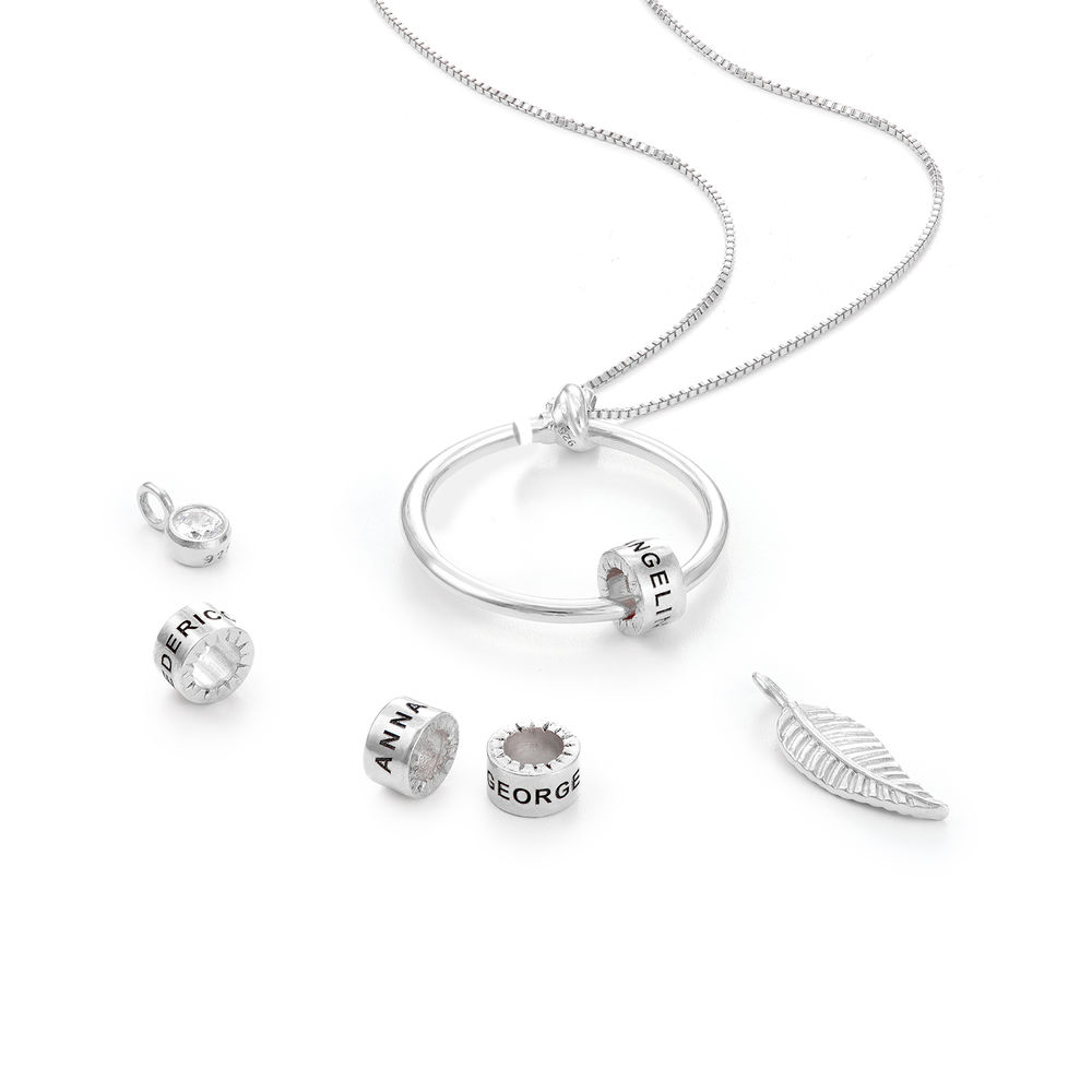 Linda Kreisanhänger-Kette mit Blatt und personalisierten Beads™ aus Sterlingsilber mit Diamant - 2 Produktfoto