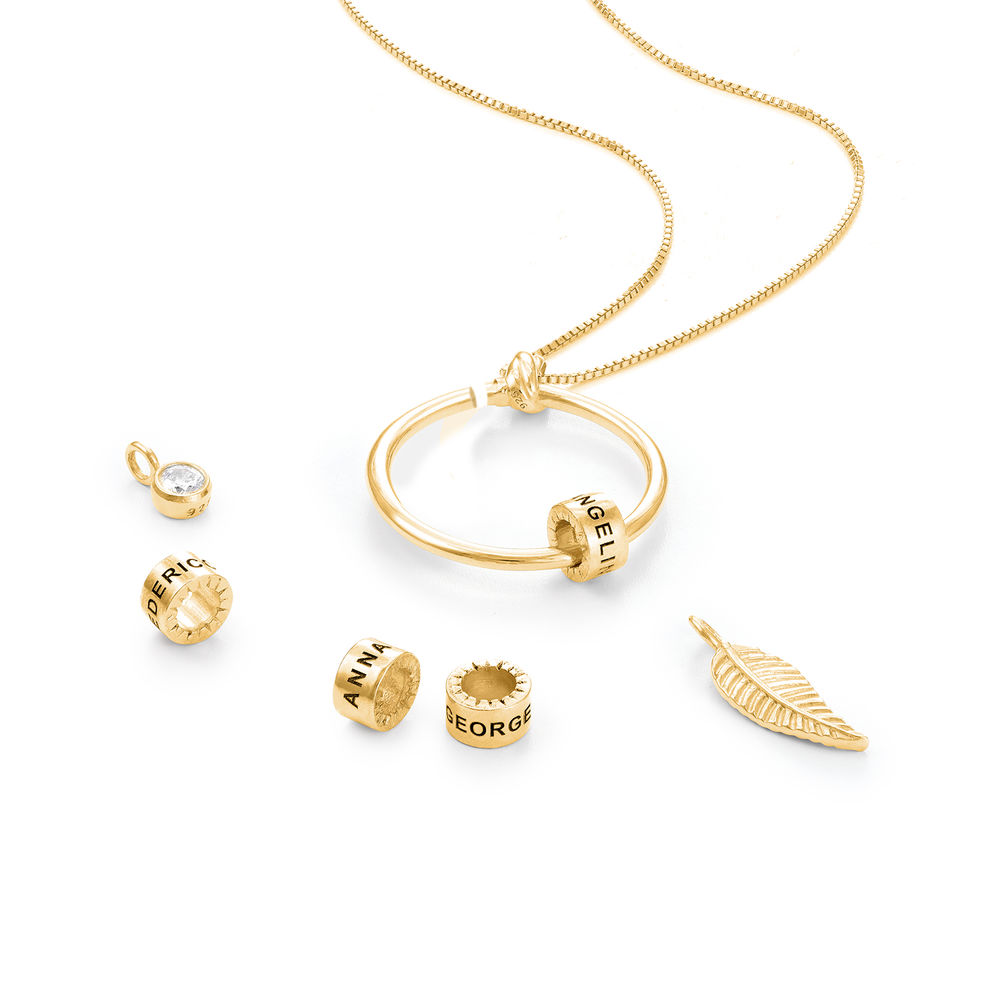 Linda Kreisanhänger-Kette mit Blatt und personalisierten Beads™ aus 750er-Gold-Vermeil mit 0.25ct Diamant - 2 Produktfoto