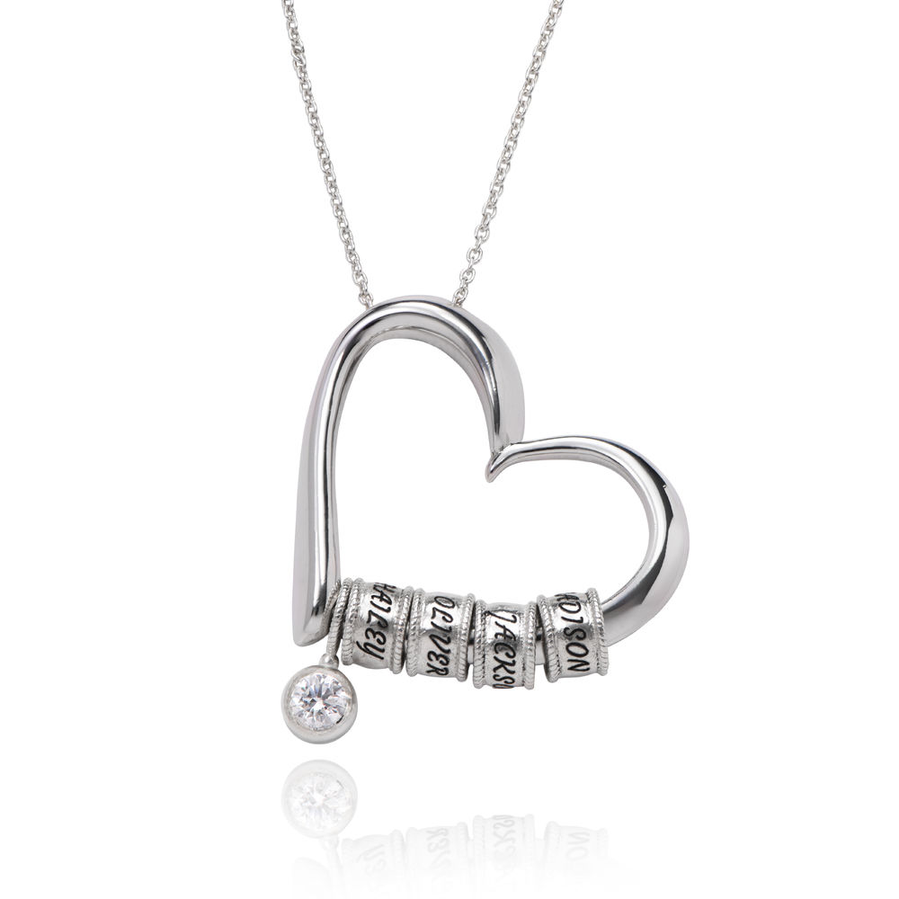 Charmante Herz-Halskette mit gravierten Perlen aus Sterling Silber mit 0.25 CT Diamant Produktfoto