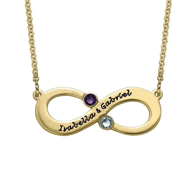 Vergoldete Infinity Halskette mit Geburtssteinen für Pärchen