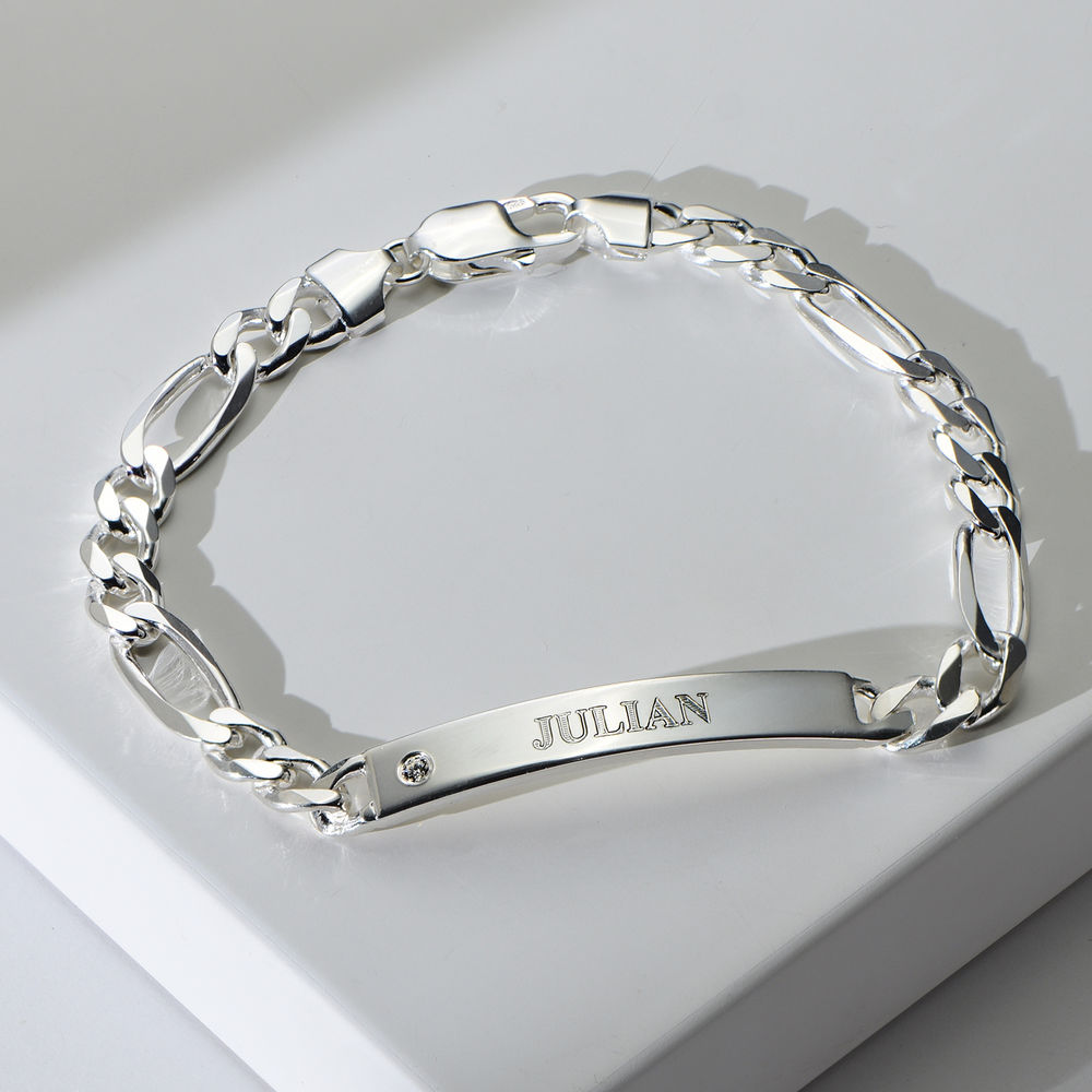 Massives 925er Silver Herrenarmband mit Gravur mit Diamant - 1 Produktfoto
