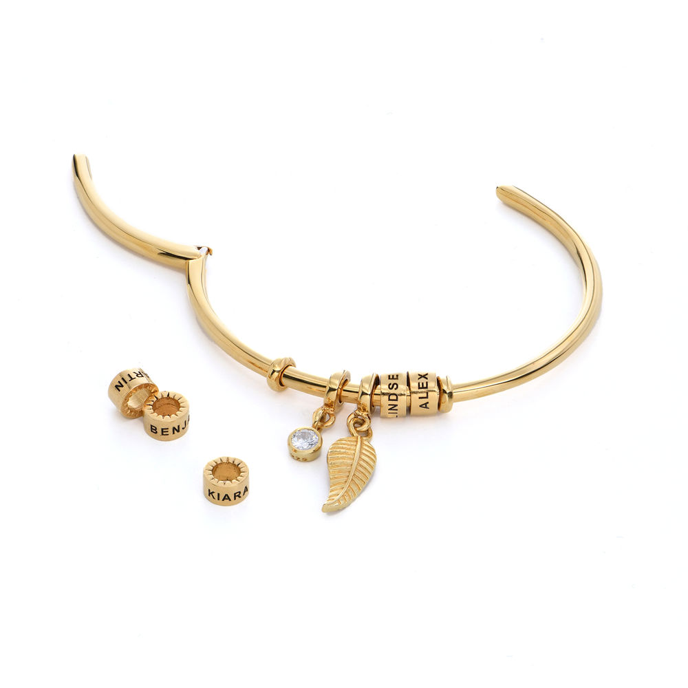 Kreisanhänger-Armreif mit Blatt und personalisierten Beads™ mit 750er-Gold-Beschichtung - 2 Produktfoto