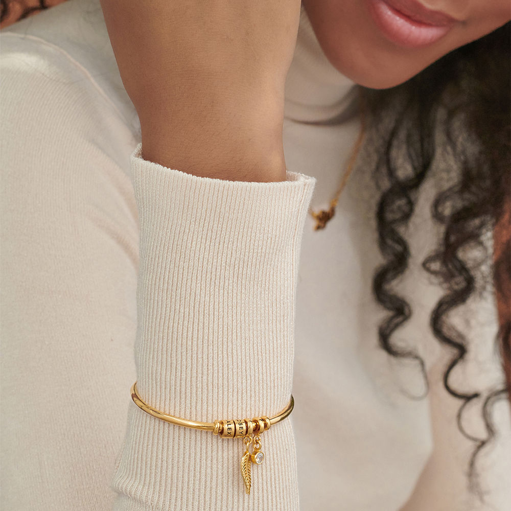 Kreisanhänger-Armreif mit Blatt und personalisierten Beads™ mit 750er-Gold-Beschichtung - 3 Produktfoto