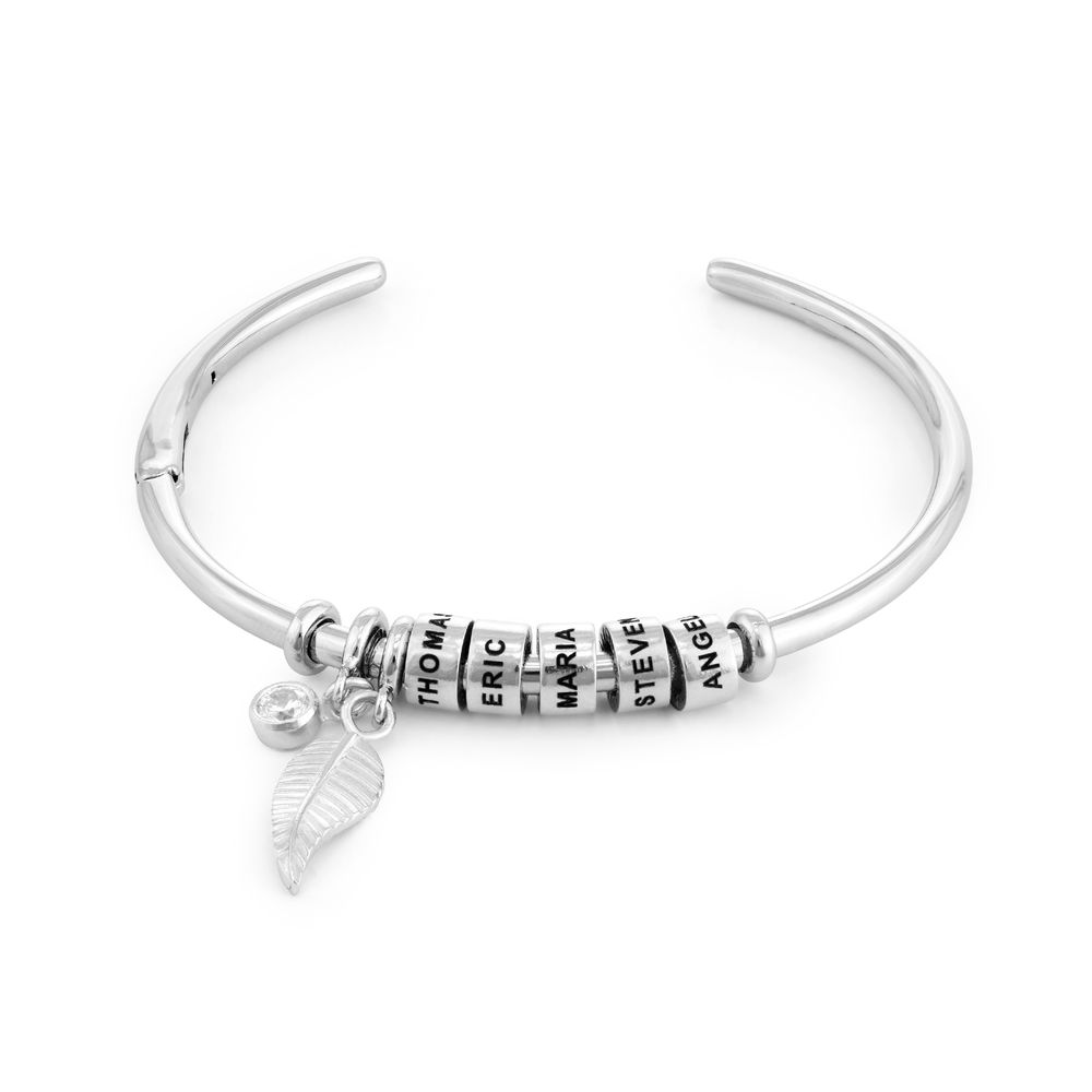 Kreisanhänger-armreif mit Blatt und personalisierten Beads™ aus Sterlingsilber mit Diamant Produktfoto