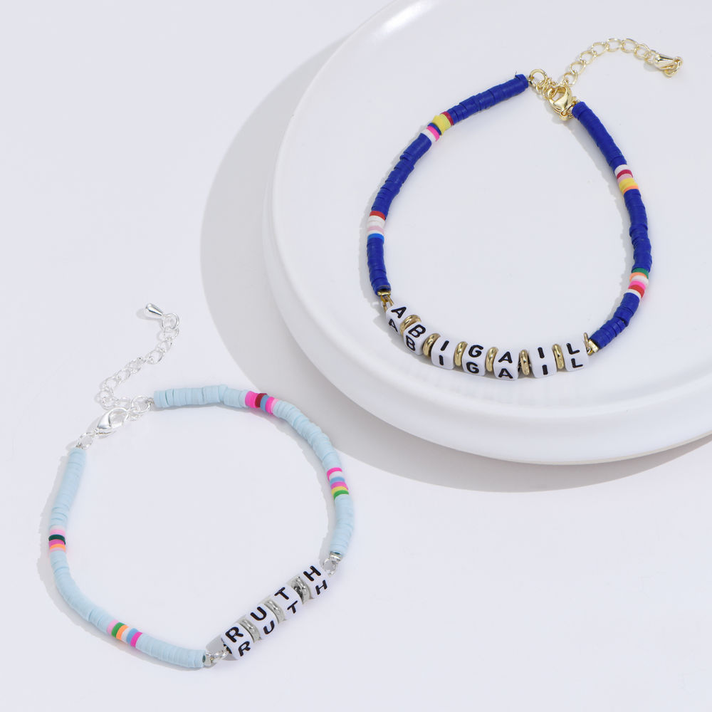 Ozeanblaues Namenarmband mit Perlen in Sterling Silber - 1 Produktfoto