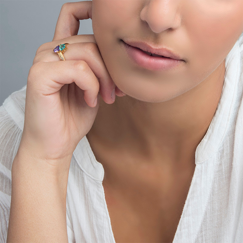 Personalisierbarer Geburtsstein-Ring aus vergoldetem Silber - 2 Produktfoto