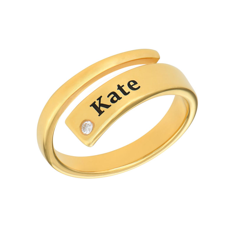 Op maat gemaakte naam ring met diamant met 750er Vergoldung Produktfoto