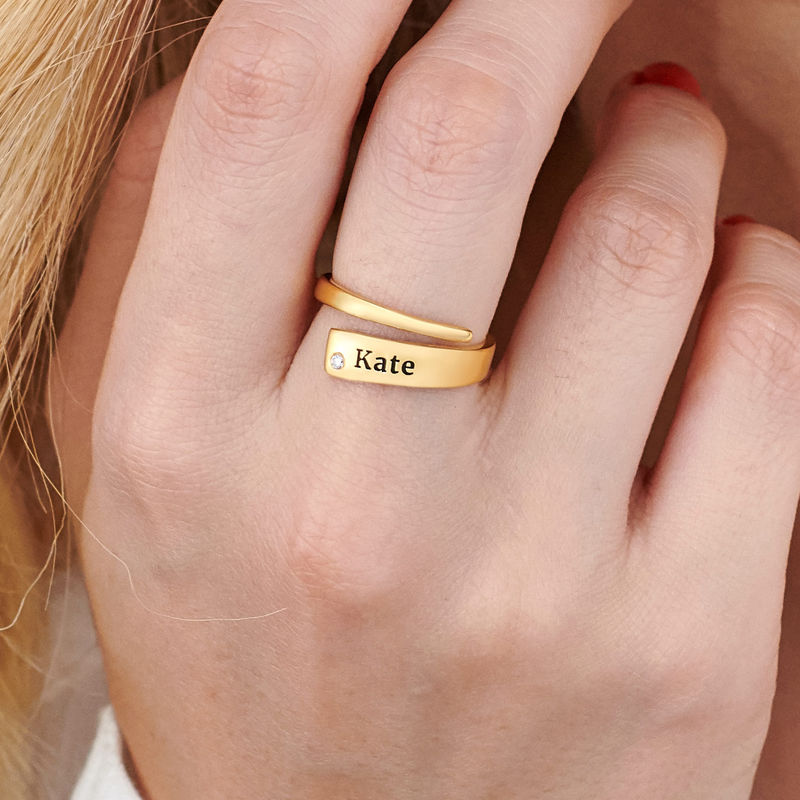 Op maat gemaakte naam ring met diamant met 750er Vergoldung - 3 Produktfoto