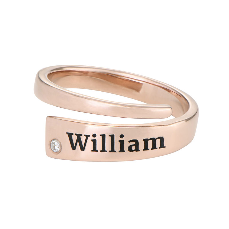 Op maat gemaakte naam ring met diamant in 750er Rosévergoldung - 1 Produktfoto