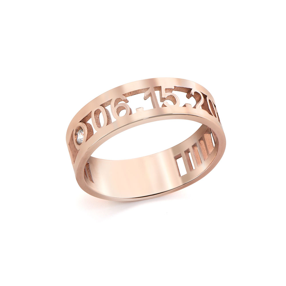 Personalsierter Abschluss-Ring mit Diamant aus rosévergoldetem Silber Produktfoto