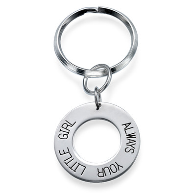 Gravierbarer runder Schlüsselanhänger aus Sterlingsilber Produktfoto