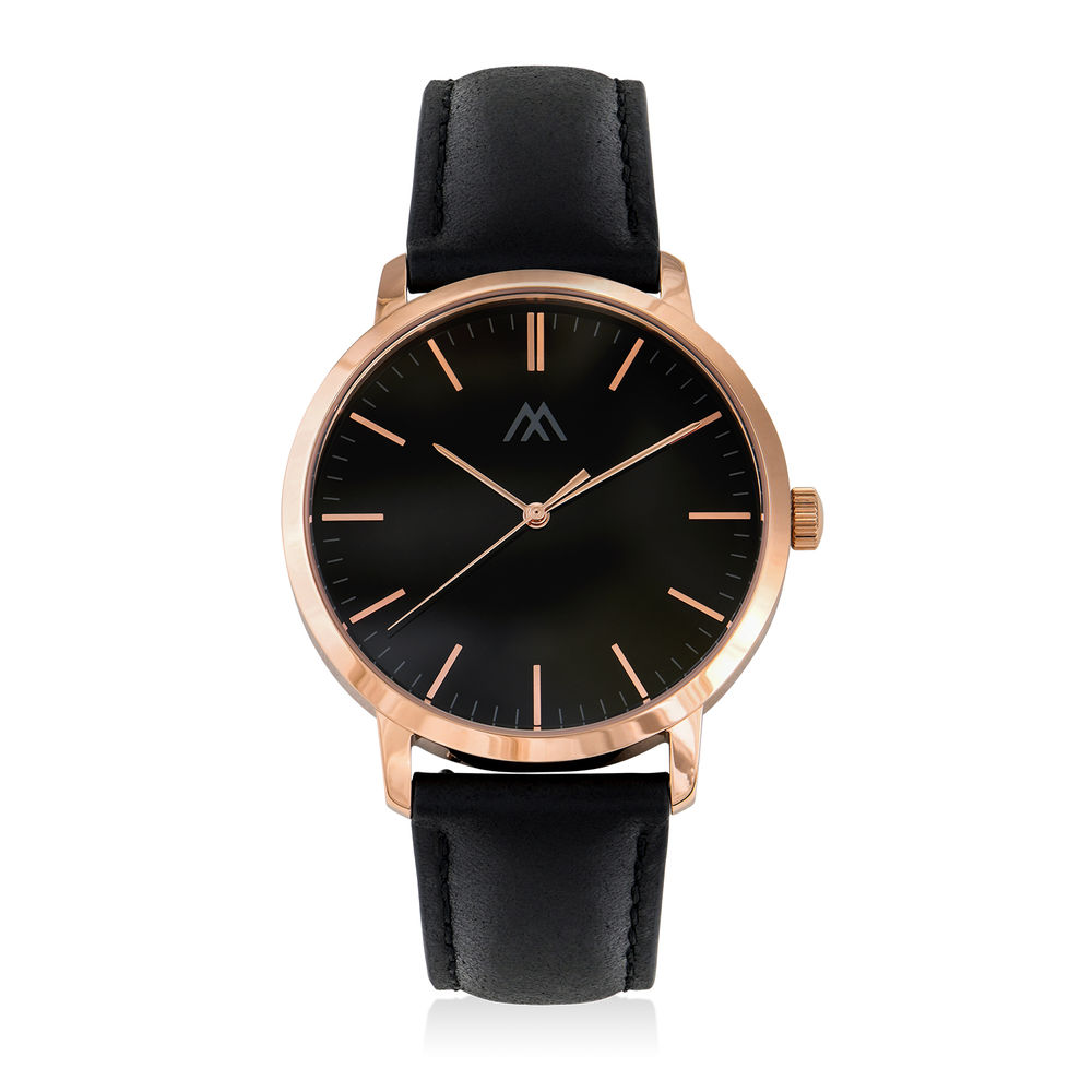 Hampton Personalisierte Minimalistische Uhr mit schwarzem Lederband Produktfoto