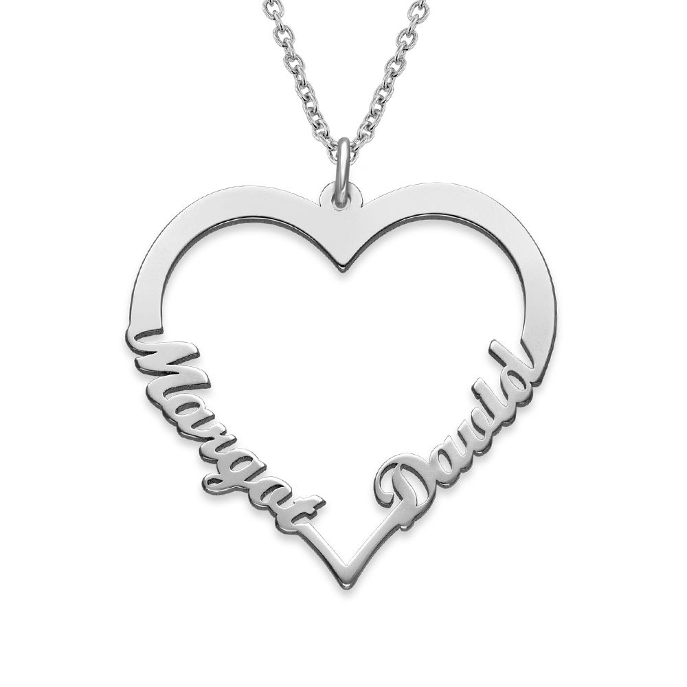 Herzförmige Halskette mit zwei Namen - Premium Silber Produktfoto