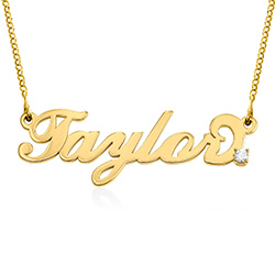 Kleine „Carrie“ Gold-Vermeil klassiche Namenskette mit Diamant Produktfoto