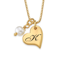 Halskette mit Herzinitialen und Perle in Goldplattierung Produktfoto