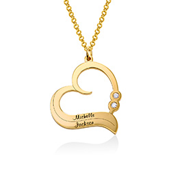 Vergoldete Herzkette mit gravierten Namen und mit Diamant Produktfoto