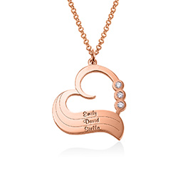 Rose Vergoldete Herzkette mit gravierten Namen und mit Diamant Produktfoto