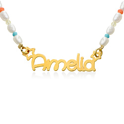 Candy Perlen Namenskette aus vergoldetem Silber für Mädchen Produktfoto