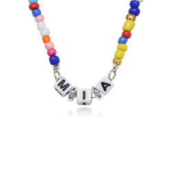 Regenbogen-Halskette mit bunten Perlen in Sterlingsilber Produktfoto