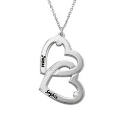 Silberne Herz-in-Herz-Halskette mit Diamanten Produktfoto