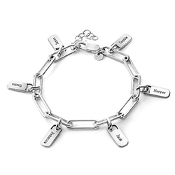 Gliederarmband mit personalisierten Tag Charms in Silber Produktfoto