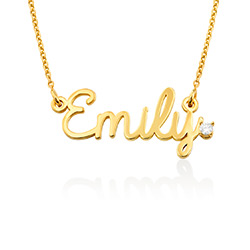 Kursive Namenskette aus Gold-Vermeil mit Diamant Produktfoto