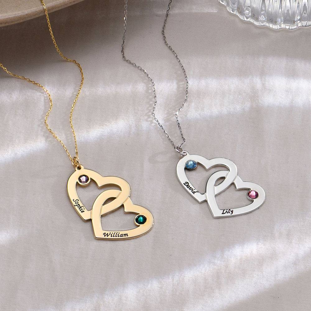 10k White Gold Heart in Heart Necklace with Birthstones