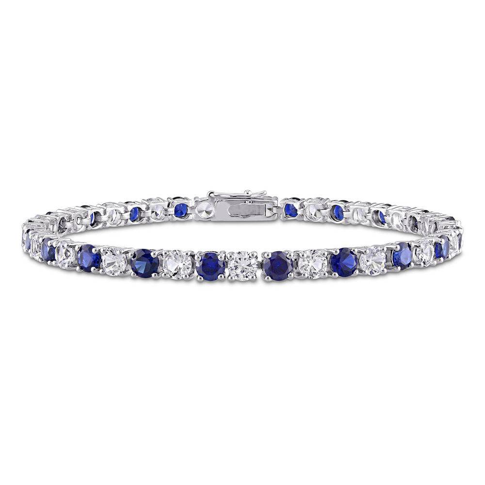14 1/4 CT TGW Created Blue & White Sapphire Bracelet  in Sterling Silver