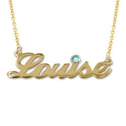 18k Gold-Plated Silver and Birthstone Name Necklace product photo