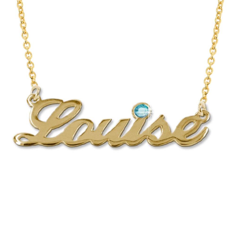 18k Gold-Plated Silver and Birthstone Name Necklace-1 produkt billede