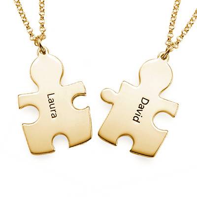 18k Gold Plated Silver Couple's Puzzle Love Necklaces