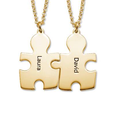 18k Gold Plated Silver Couple's Puzzle Love Necklaces