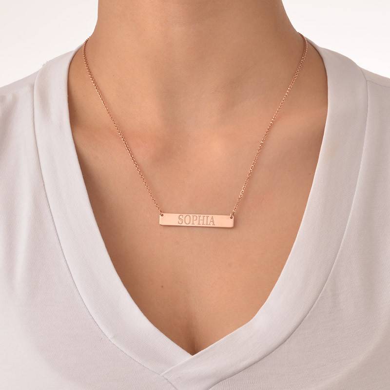 18ct Plated Rose Gold Bar Necklace with Engraving