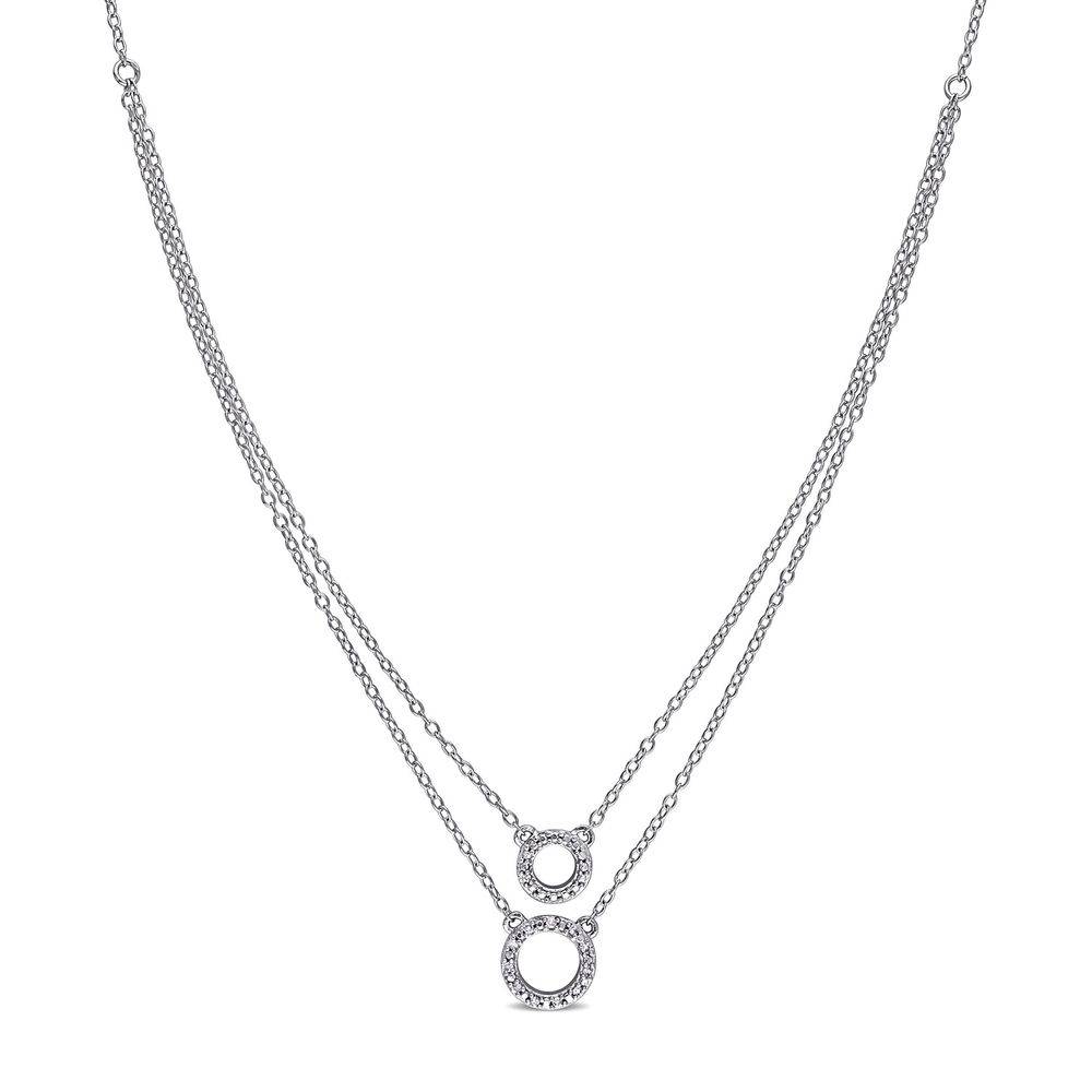 2 Layer Necklace with Pettit Circle Pendants in Sterling Silver with Diamonds