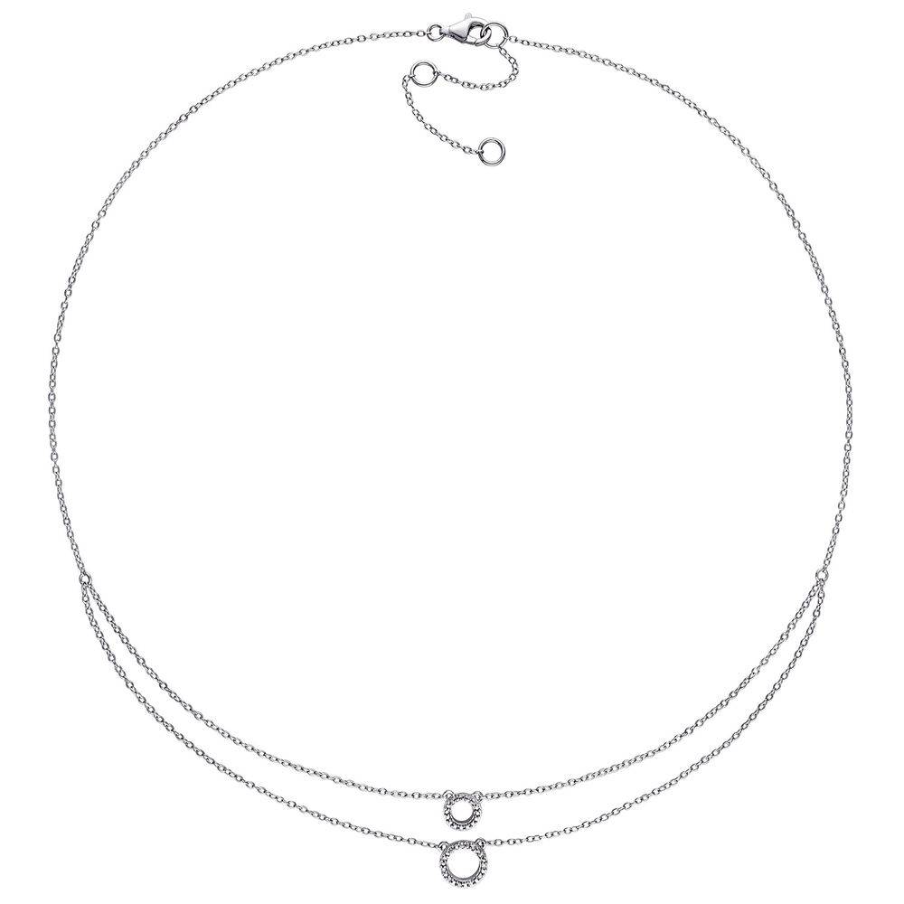 2 Layer Necklace with Pettit Circle Pendants in Sterling Silver with Diamonds