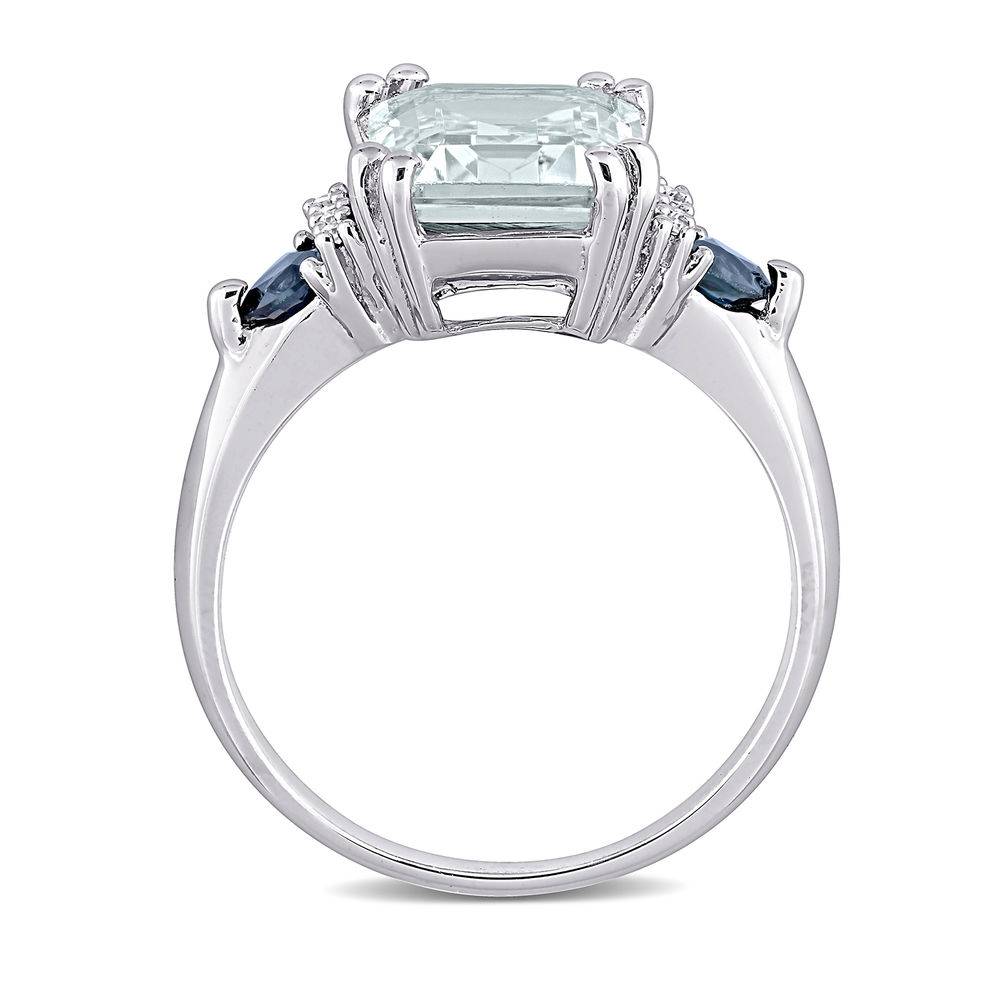 3 1/3 CT. T.G.W. Aquamarine & Sapphire Ring in Sterling Silver with Diamonds