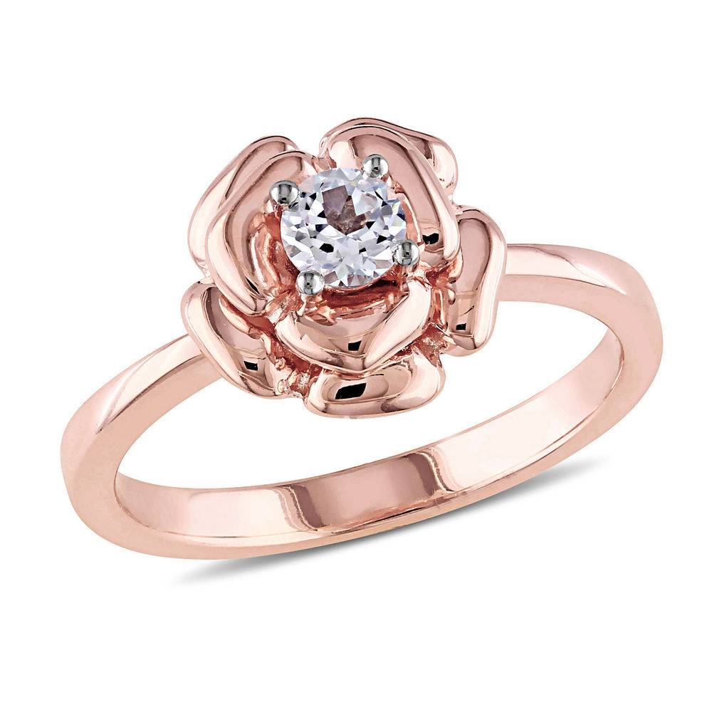 4.0mm Lab-Created White Sapphire Rose Flower Ring in Rose Gold Plated Sterling Silver