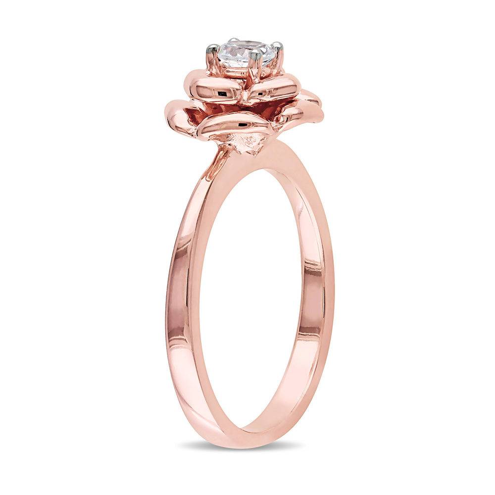 4.0mm Lab-Created White Sapphire Rose Flower Ring in Rose Gold Plated Sterling Silver