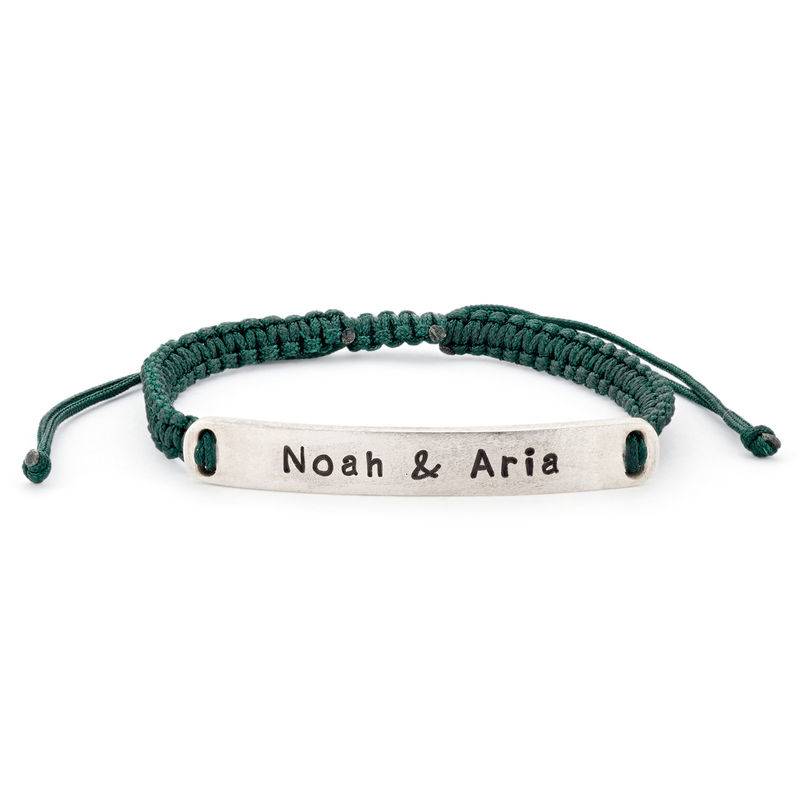 Bracelet bar gravé cordon ajustable en Argent